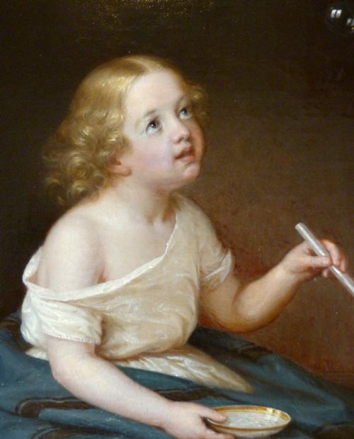 Swedish Oil Painting: "Blowing Bubbles"