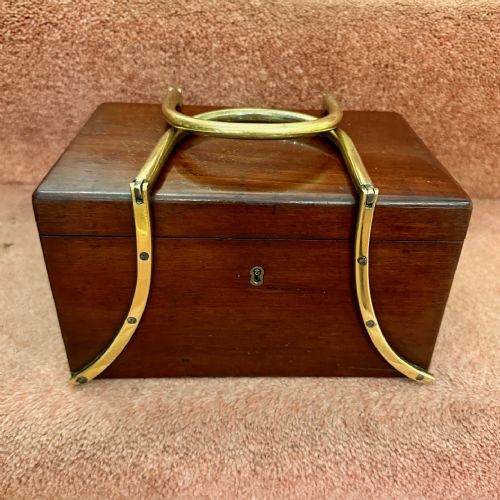 Early 19th Century Mahogany Box of Small Size with Hinged Brass Carry-handles