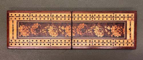 19th Century Tunbridge-ware Travelling/folding Cribbage Board/box