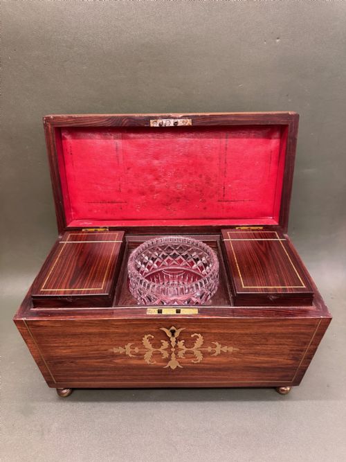 fig 1. Regency period mahogany sarcophagus-shaped DOUBLE Tea Caddy with sugar bowl