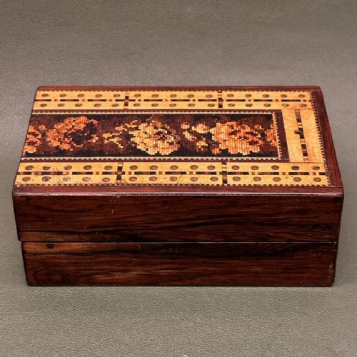 19th Century Tunbridge-ware Travelling/folding Cribbage Board