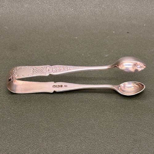 Hallmarked Silver Sugar Tongs, Engraved Decoration, by John Sanderson, Sheffield, 1907