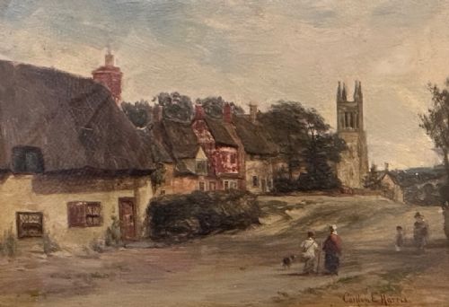 LATE 19TH CENTURY GILT FRAMED OIL PAINTING VIEW OF THE VILLAGE II BY CARLTON EDWIN HARRIS 18551906 - ADDITIONAL PHOTO 3