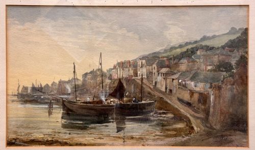 fig 1. Late 19th century framed watercolour painting. Cornish Fishing Village (Cornish School)