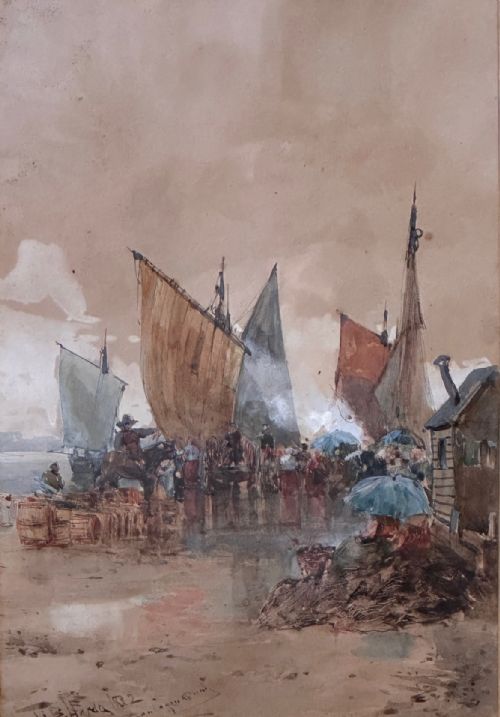 fig 1. 19th century framed watercolour painting. Coastal scene - Thomas Bush Hardy (1882)