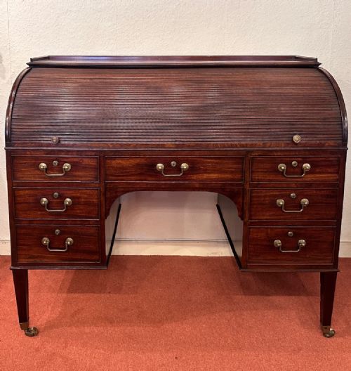 Late 18th Century (George Iii) Mahogany Tambour Topped Cylinder Bureau in the Manner of Gillows