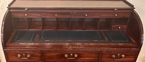 fig 1. Late 18th century (George III) mahogany tambour topped Cylinder Bureau in the manner of Gillows