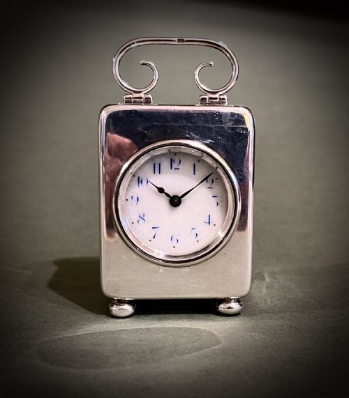 A Fully Working Silver Miniature Carriage Clock