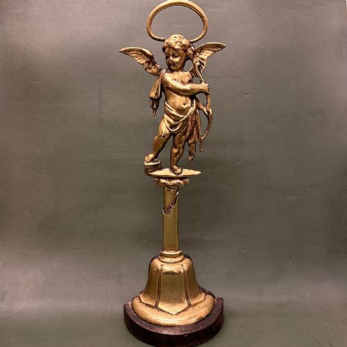 19th Century Brass Door-stop in the Form of a Semi-clad Winged Cherub
