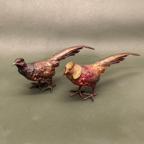A PAIR OF AUSTRIAN COLD PAINTED BRONZE COCK PHEASANTS