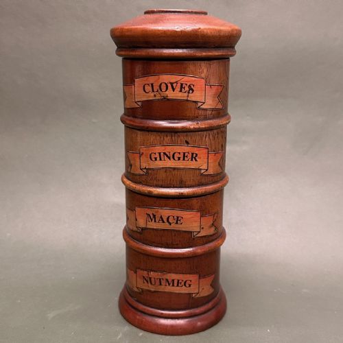 Victorian Four-section Polished Mahogany Lidded Spice Tower