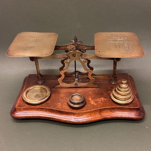 Late Victorian Set of Brass Postal Scales and Weights