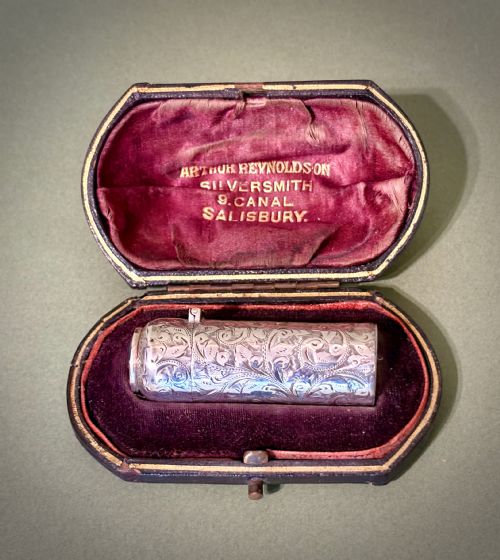 Enamel Inset Cased Silver Scent Bottle