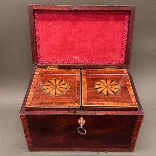 Georgian Rectangular Inlaid Mahogany Double Tea Caddy