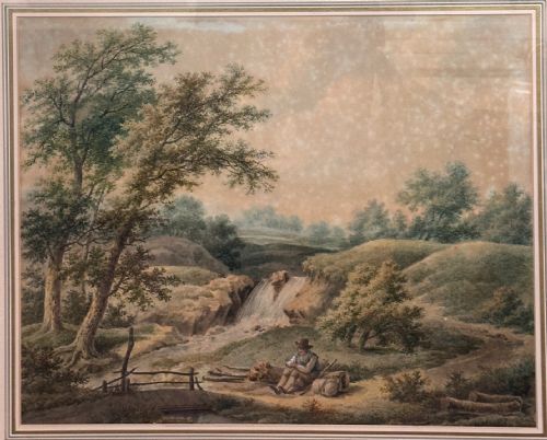 LARGE FRAMED VICTORIAN WATERCOLOUR PAINTING OF A RURAL SCENE INITIALLED GM - ADDITIONAL PHOTO 1