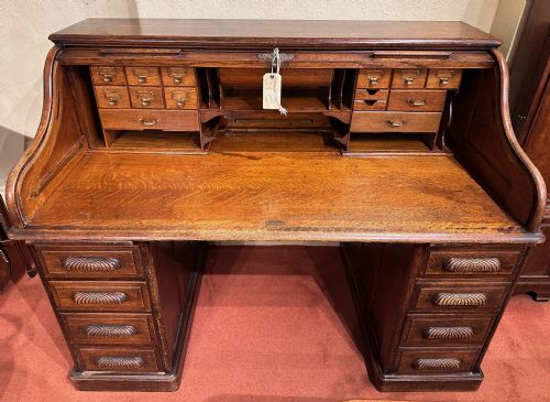 American Roll-top (Tambour) Oak Pedestal Desk. 1888-1900