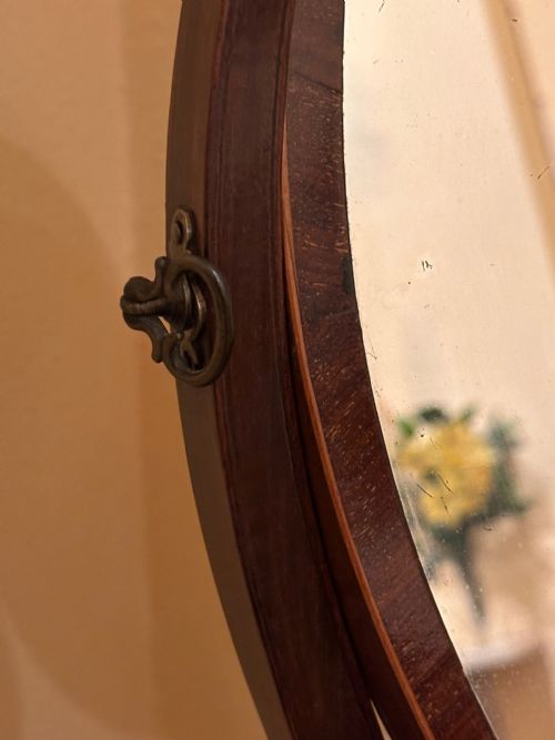 GEORGIAN BOWFRONTED FLAME MAHOGANY OVAL TOILET MIRROR - ADDITIONAL PHOTO 5