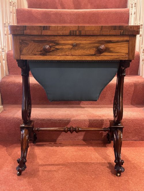 REGENCY EARLY VICTORIAN ROSEWOOD GAMES SEWING TABLE - ADDITIONAL PHOTO 2