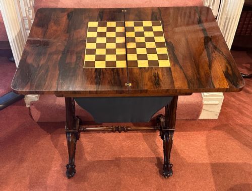 REGENCY EARLY VICTORIAN ROSEWOOD GAMES SEWING TABLE - ADDITIONAL PHOTO 3
