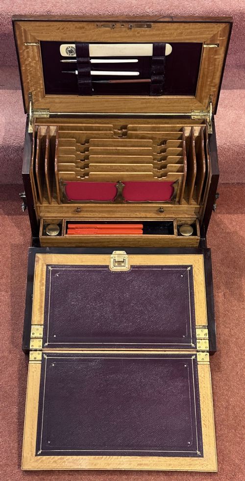 VICTORIAN ROSEWOOD SATINWOOD STATIONERY WRITING BOX - ADDITIONAL PHOTO 2