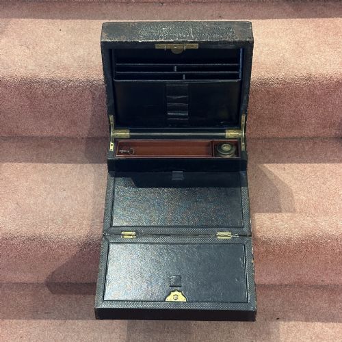VICTORIAN 3SECTION LEATHERBOUND WRITING BOX - ADDITIONAL PHOTO 2