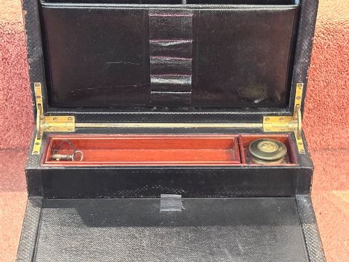 VICTORIAN 3SECTION LEATHERBOUND WRITING BOX - ADDITIONAL PHOTO 3