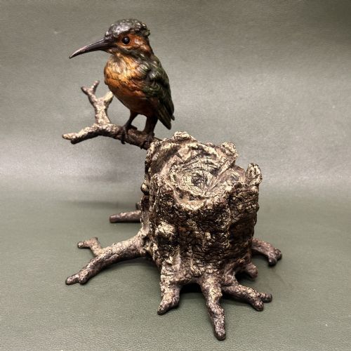Austrian Cold Painted Bronze Kingfisher Inkwell