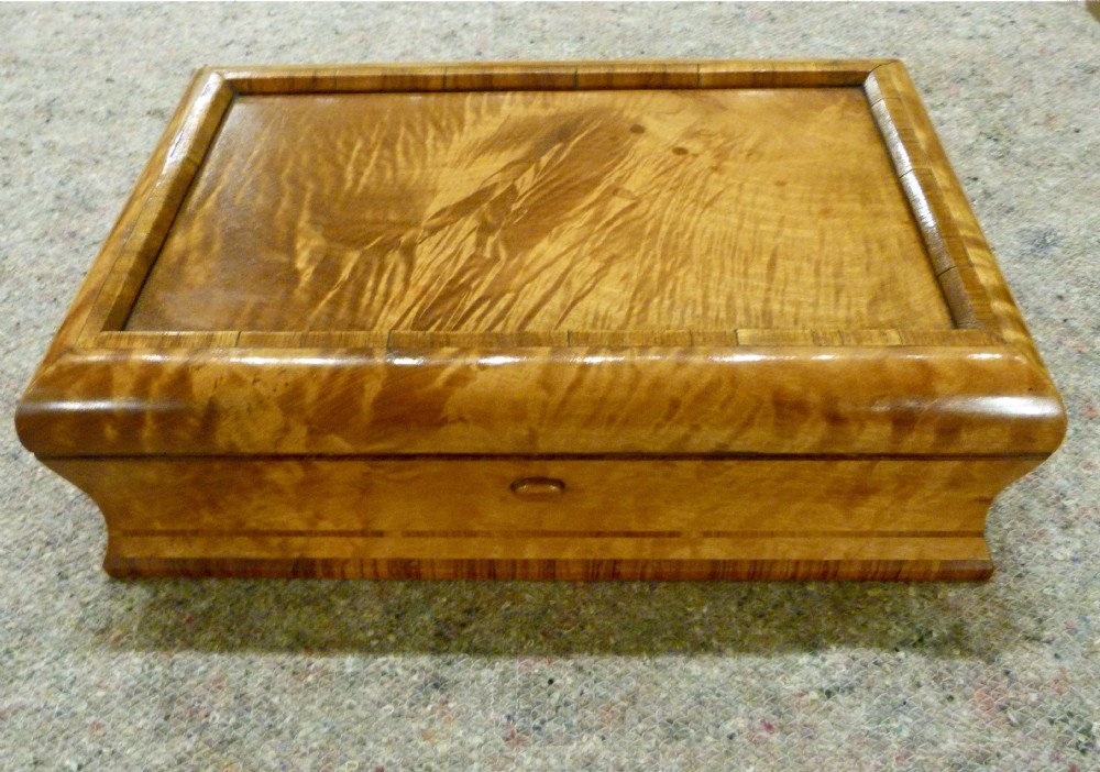 SOLID SILVER-MOUNTED SATINWOOD HUMIDOR 