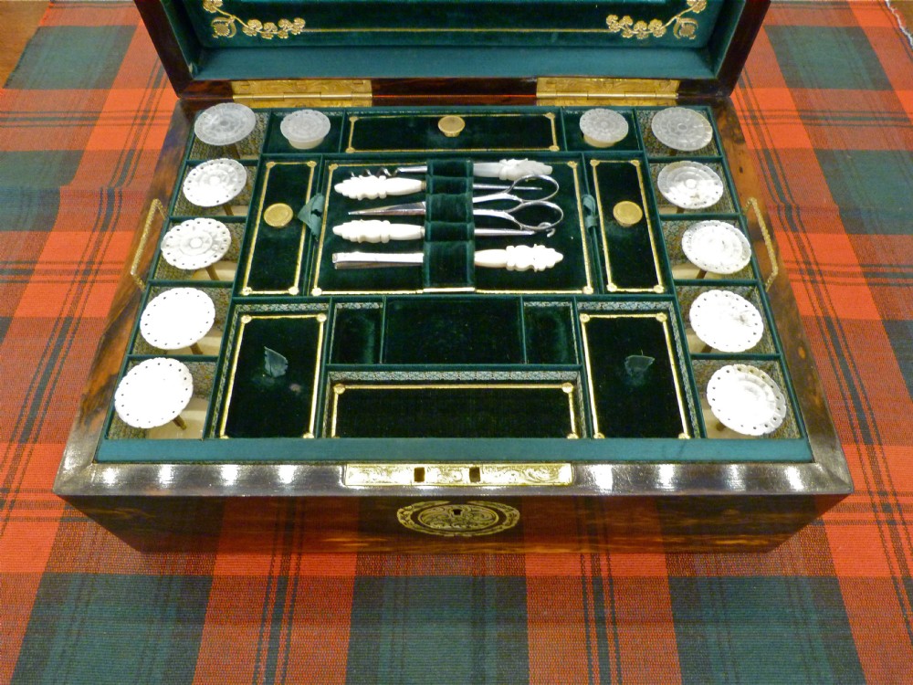 A SUPERB ENGLISH FITTED SEWING BOX