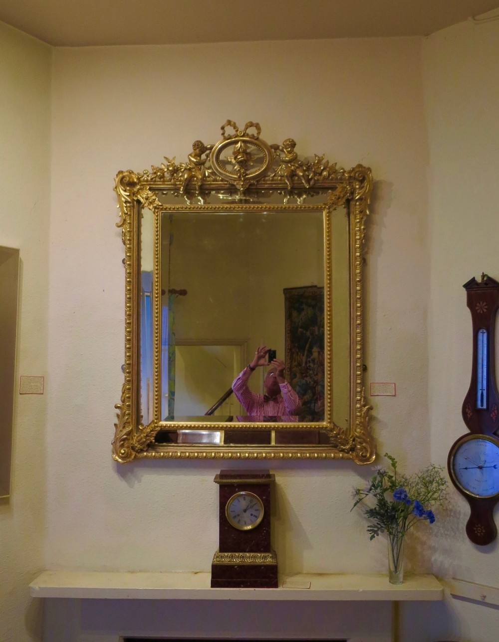 LARGE FRENCH CARVED GILTWOOD OVERMANTEL MIRROR