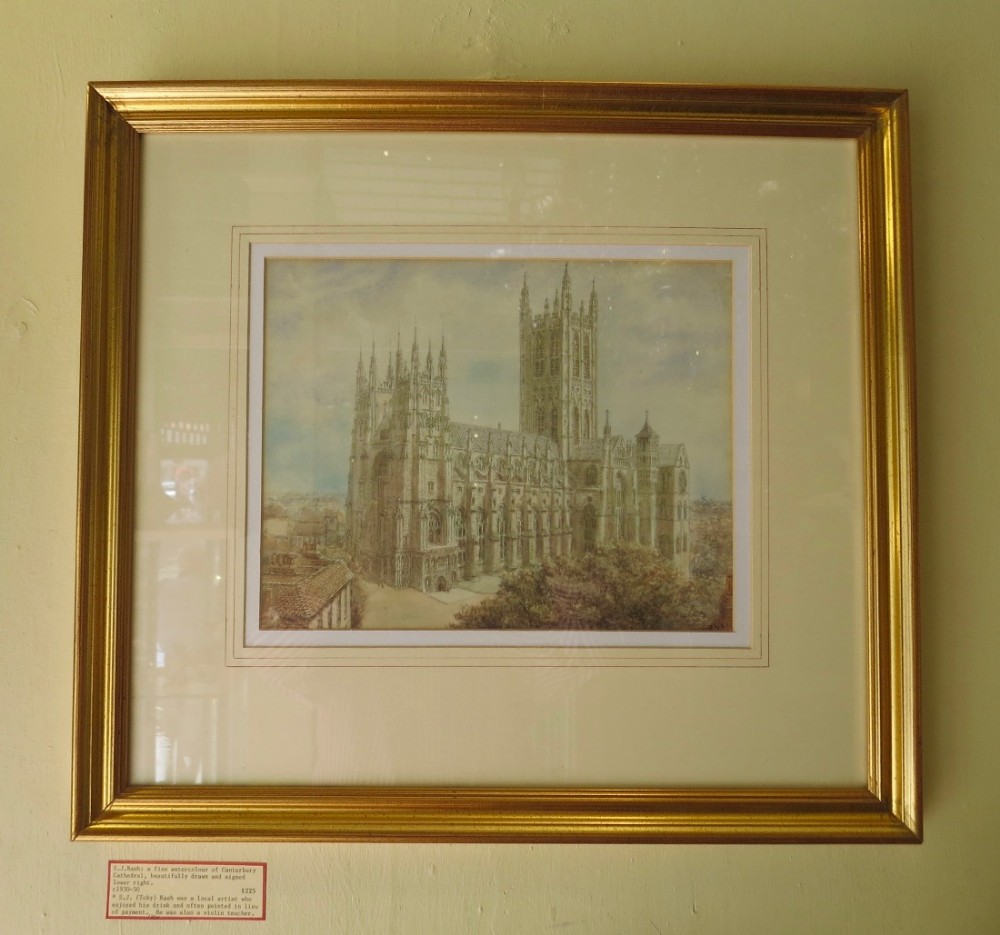 S.J.NASH: WATERCOLOUR OF CANTERBURY CATHEDRAL