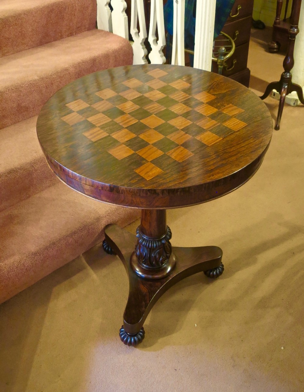 FINE  ROSEWOOD CHESS & WINE TABLE BY GILLOWS 