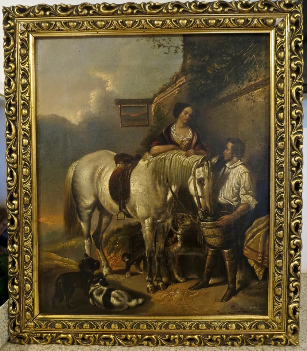 CHARMING VICTORIAN OIL PAINTING ON CANVAS