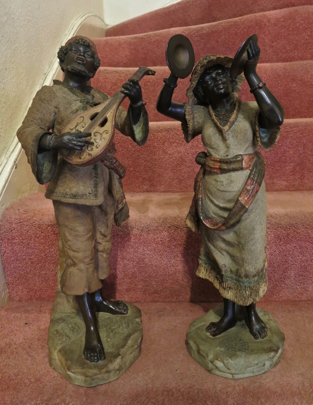 LARGE PAIR OF AUSTRIAN TERRACOTTA MUSICIANS