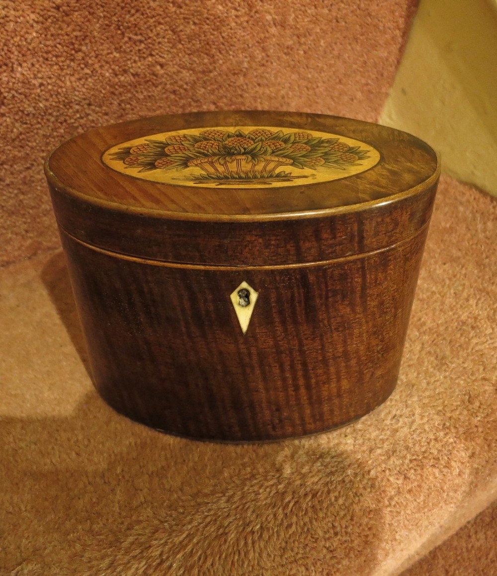 GEORGE III  INLAID OVAL TEA CADDY 