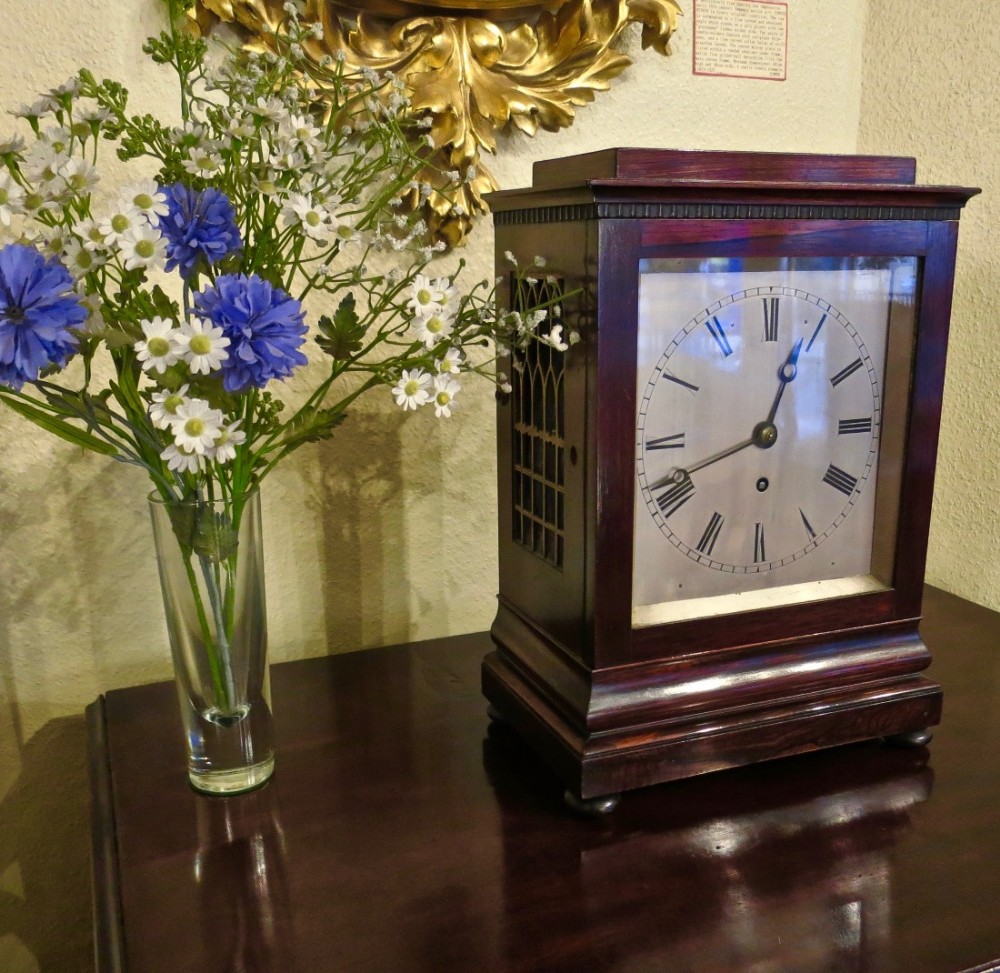 MID-VICTORIAN ROSEWOOD FUSEE MANTLE CLOCK