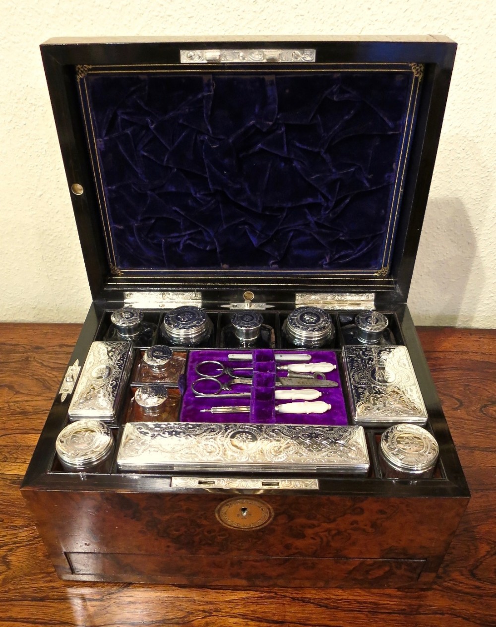 LADY'S WALNUT FITTED DRESSING & JEWELLERY BOX