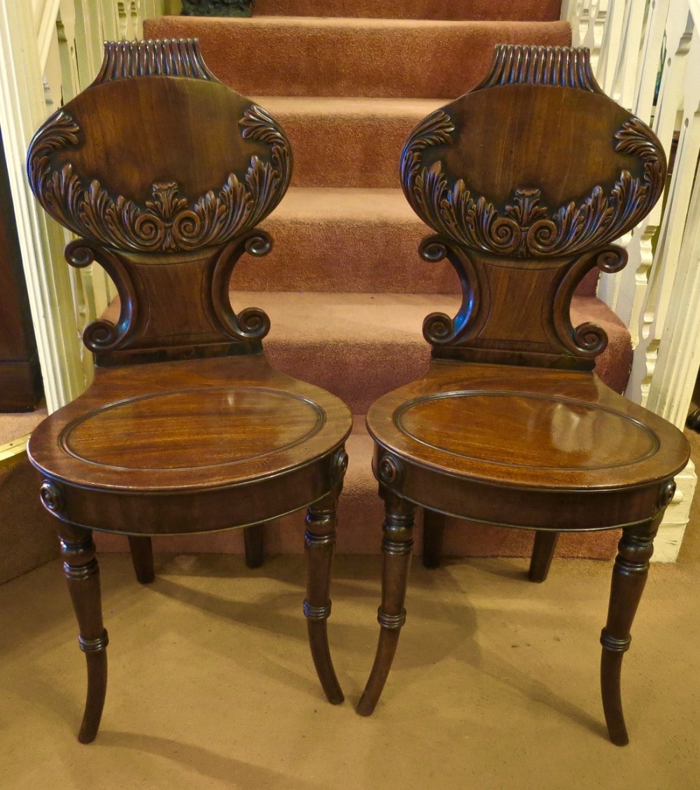 PAIR MAHOGANY HALL CHAIRS BY GILLOWS