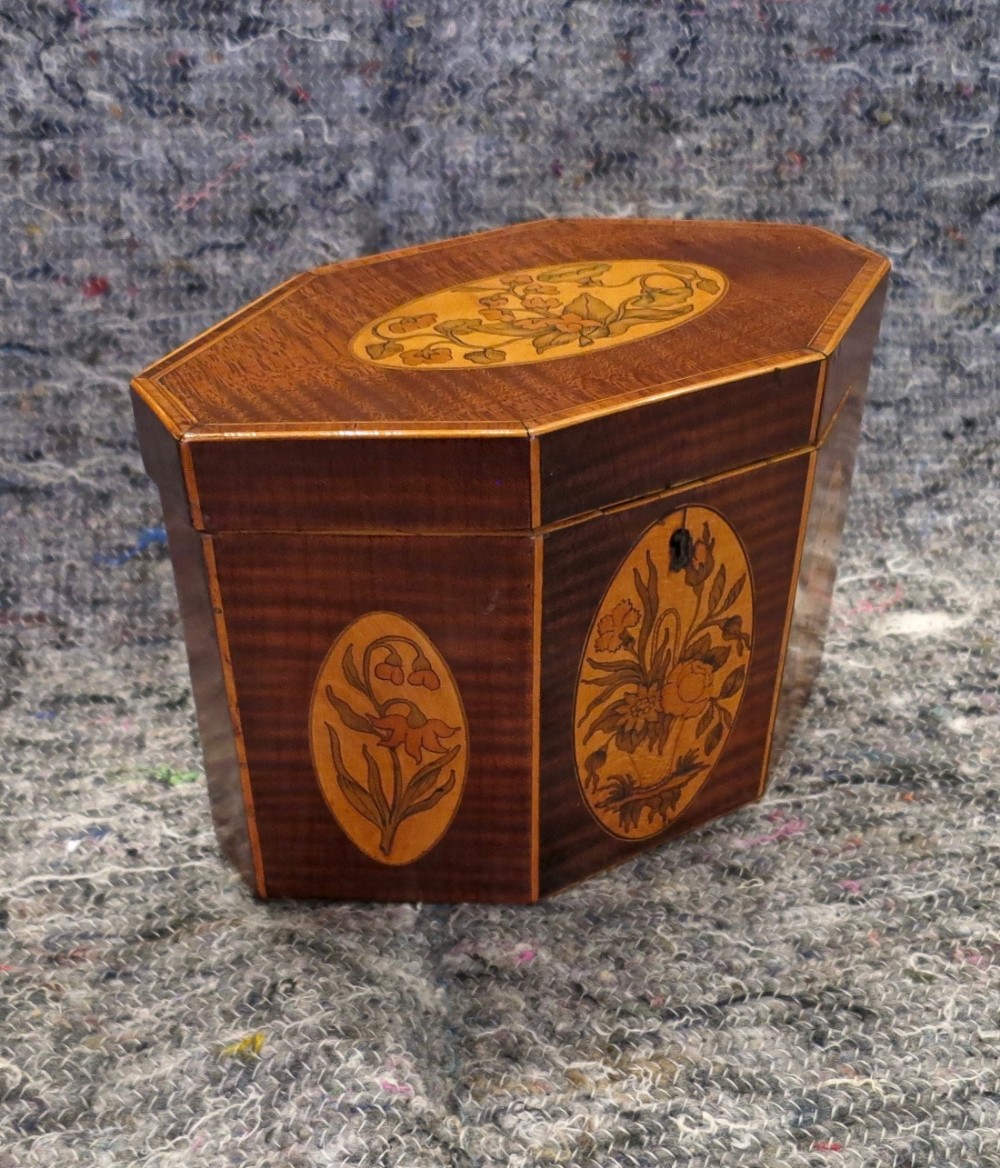 SHERATON MARQUETRY INLAID TEA CADDY
