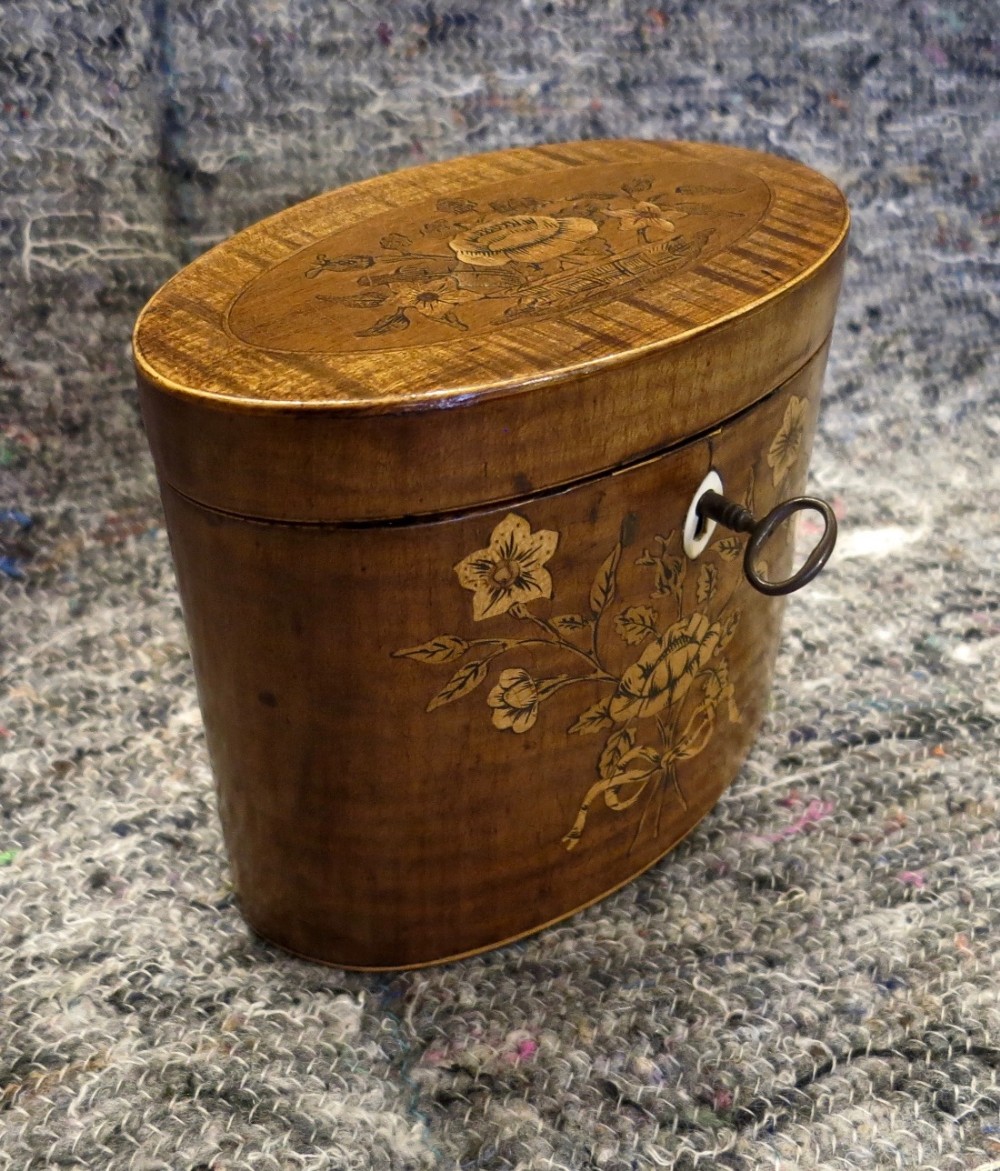 GEORGE III INLAID OVAL TEA CADDY