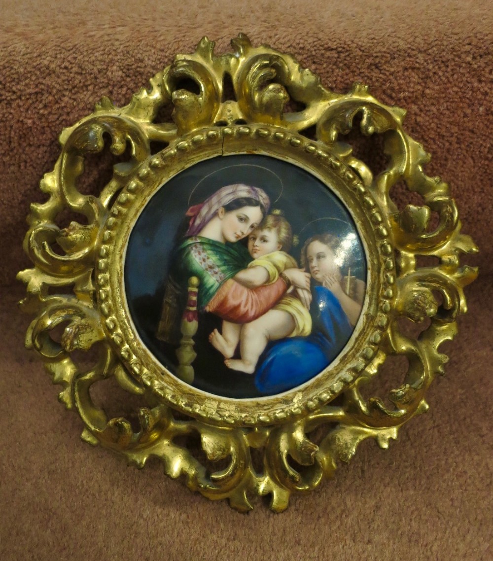 GILT FRAMED ITALIAN HANDPAINTED PORCELAIN PLAQUE