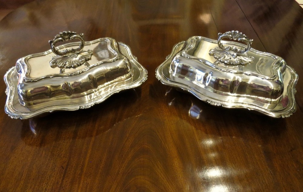 PAIR OLD SHEFFIELD PLATE ENTREE DISHES