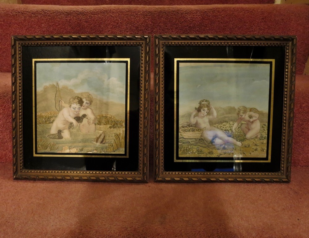 PRETTY PAIR OF REGENCY SILK PICTURES