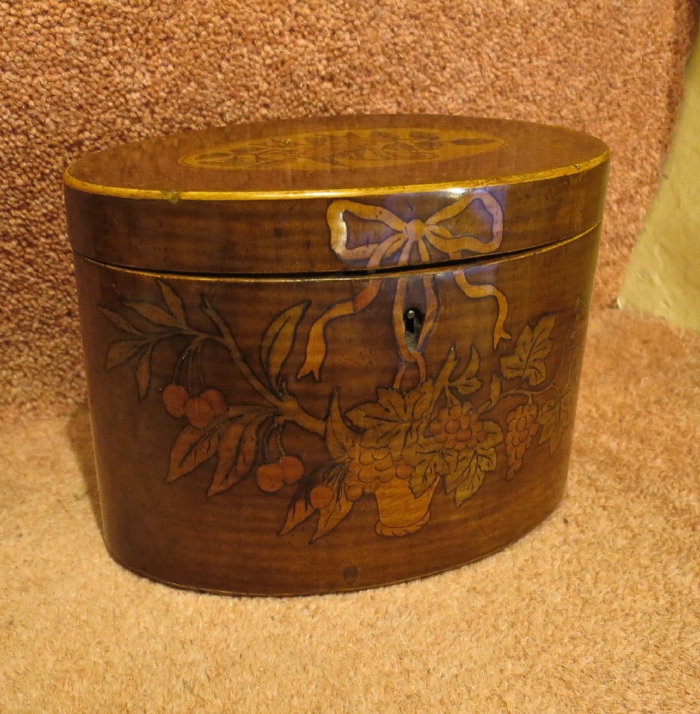 MARQUETRY INLAID OVAL TEA CADDY