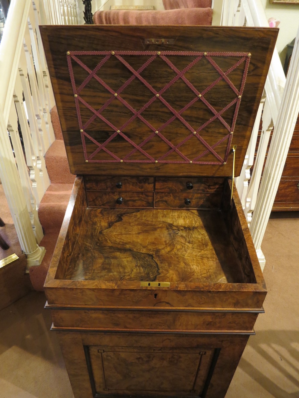 GILLOWS: FINE INLAID BURR WALNUT DAVENPORT  View V