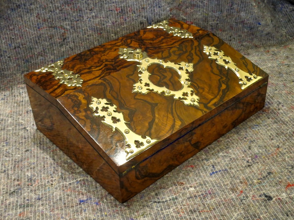 FINE BRASS-BOUND WALNUT WRITING BOX