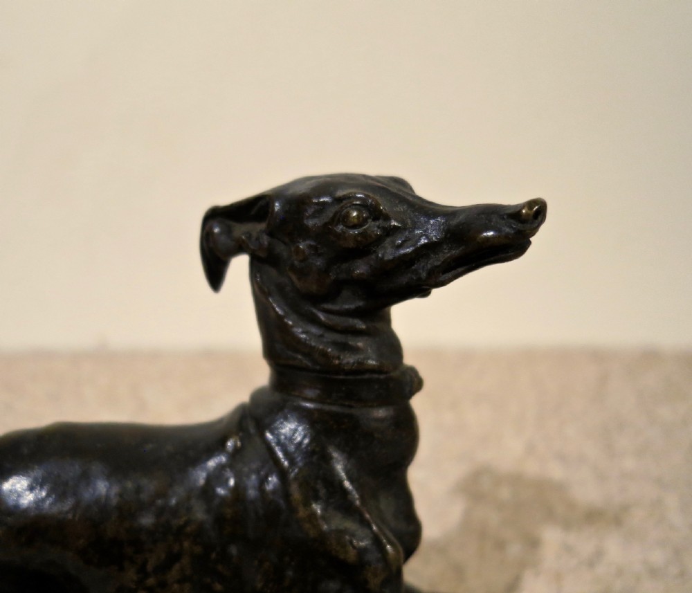 P.J.MENE: BRONZE SCULPTURE OF A PLAYFUL WHIPPET View III