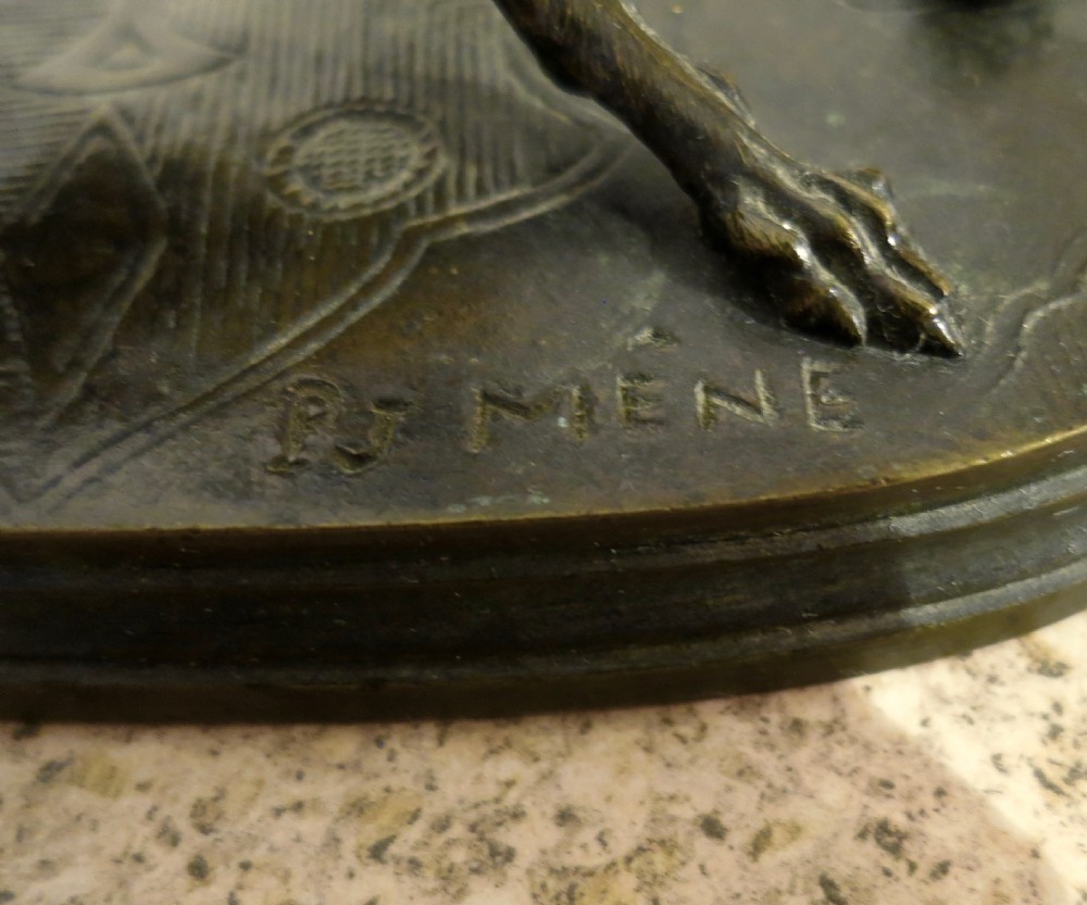 P.J.MENE: BRONZE SCULPTURE OF A PLAYFUL WHIPPET View IV