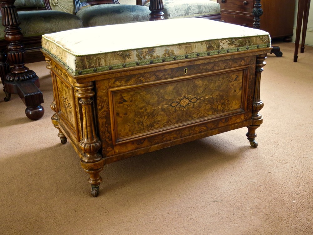 BURR WALNUT OTTOMAN OR CANTERBURY STOOL View II