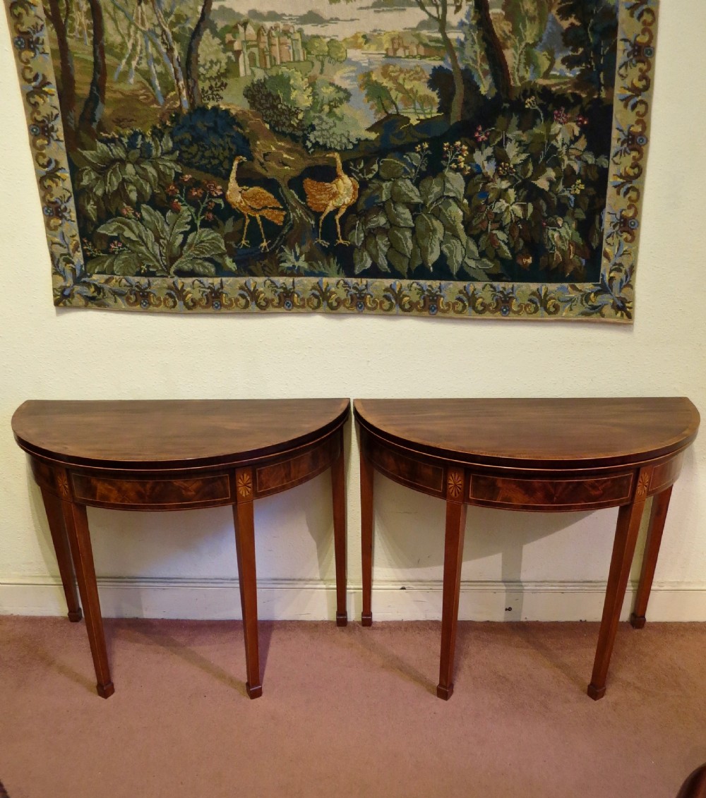 PAIR SHERATON PERIOD DEMI-LUNE TABLES